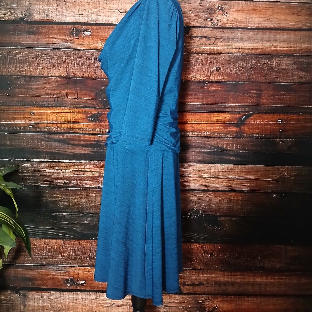 Rabbit Rabbit Rabbit Designs Dress 12 Blue Cowl Neck Ruched 3/4 Sleeve - Picture 6 of 9